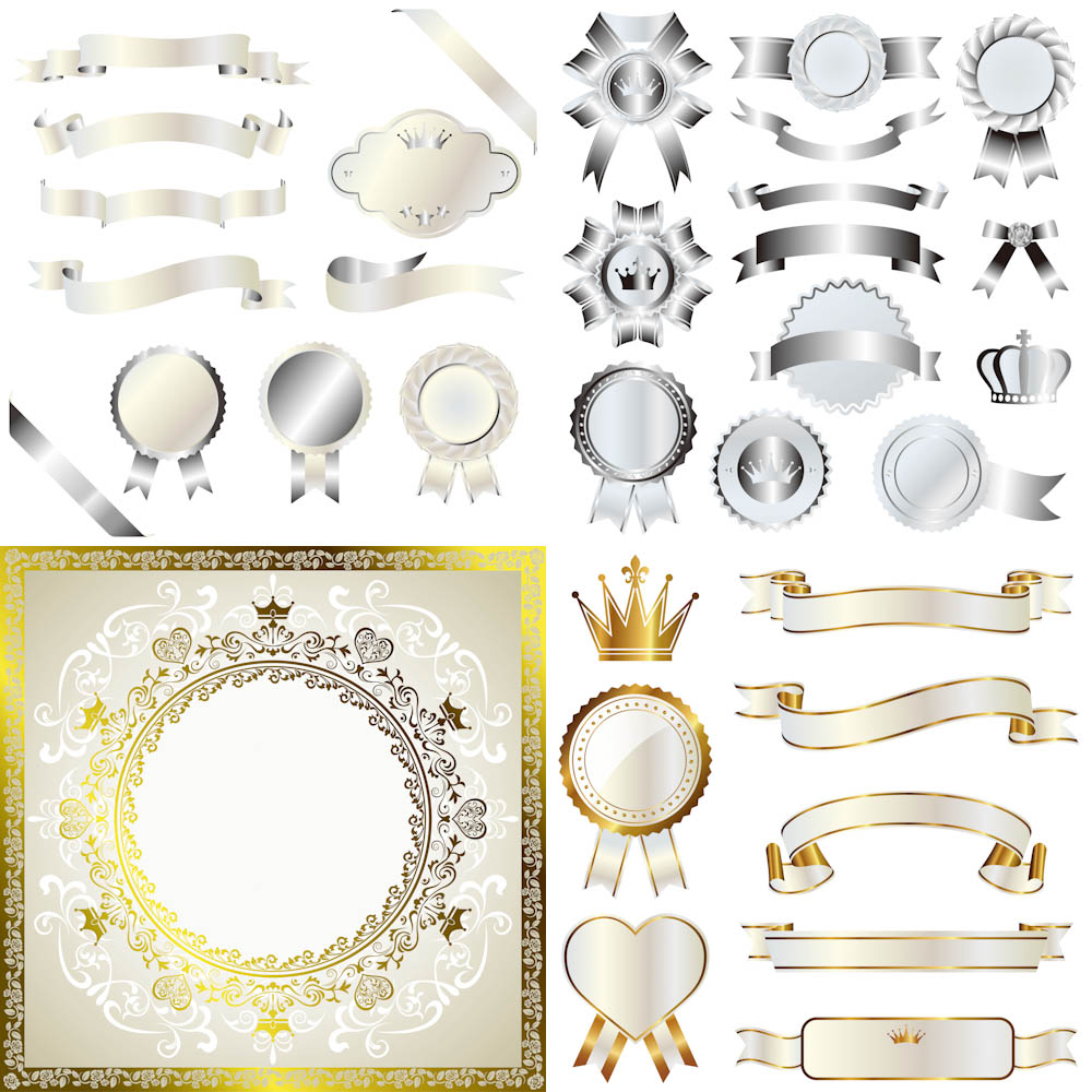 Round frames decorated with ribbons vector Free download